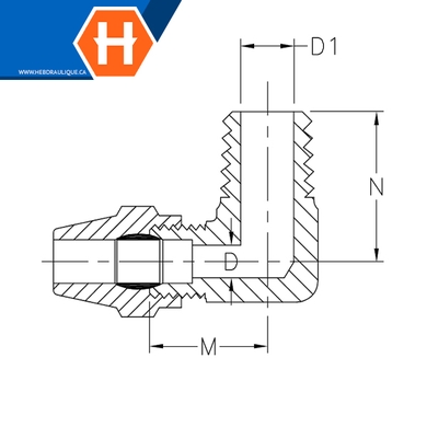 Adapt. 90° laiton - frein à air 13XX - tube x M.NPT