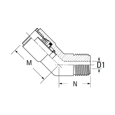 Adapt. 45° laiton - 18XX - tube x M.NPT