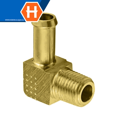 Adaptateur 90° laiton - boyau x M.NPT rigide