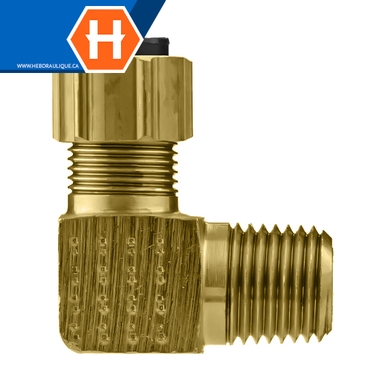 Adapt. polyline flareless 90° laiton - tube x M.NPT