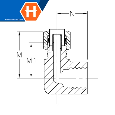 Adapt. polyline flareless 90° laiton - tube x F.NPT