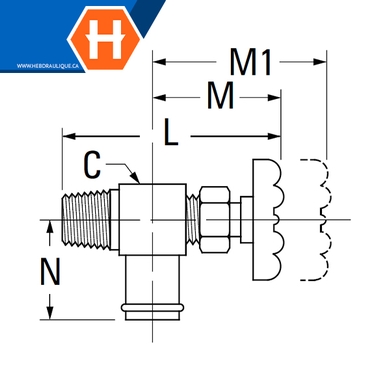 Valve d'arrêt 90° laiton - M.NPT x boyau