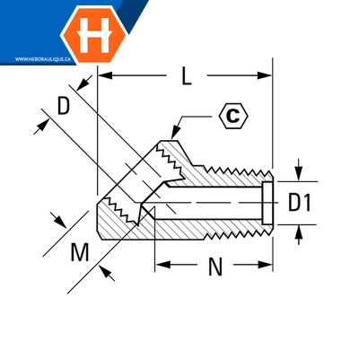 Adaptateur 45° laiton - fem. flare inversé x M.NPT