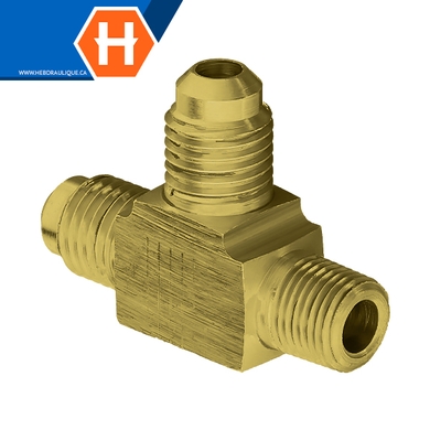 Adapt. en T laiton M.SAE évasé 45° x M.NPT en ligne