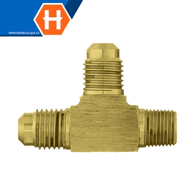 Adapt. en T laiton M.SAE évasé 45° x M.NPT en ligne
