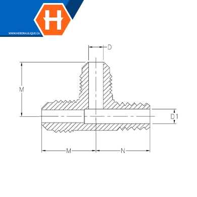 Adapt. en T laiton M.SAE évasé 45° x M.NPT en ligne