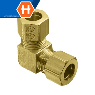 Adaptateur union 90° à compression autocentré laiton