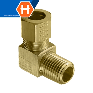 Adapt. 90° à compr. autocentré laiton - tube x M.NPT