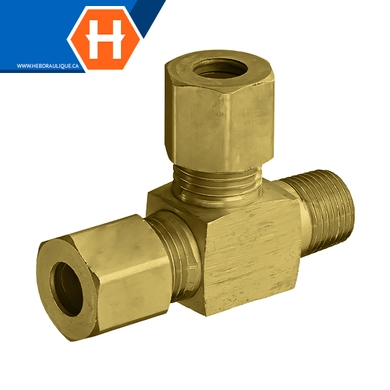 Adapt. compression en T laiton tube x M.NPT en ligne