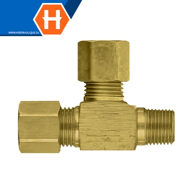 Adapt. compression en T laiton tube x M.NPT en ligne