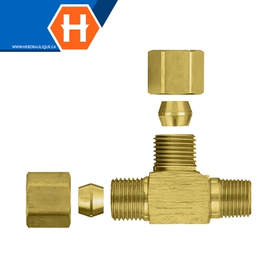 Adapt. compression en T laiton tube x M.NPT en ligne