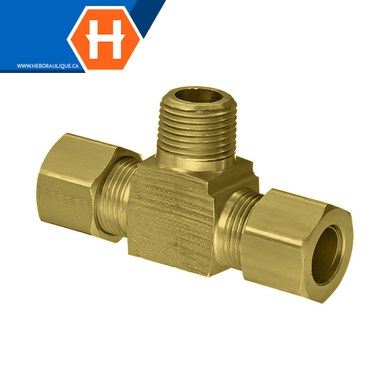 Adapt. compression en T laiton tube x branche M.NPT