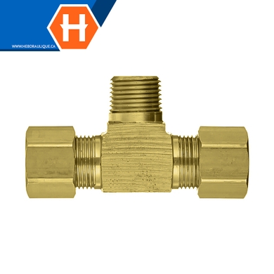 Adapt. compression en T laiton tube x branche M.NPT