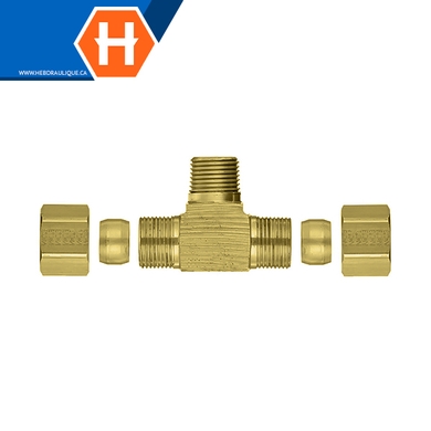 Adapt. compression en T laiton tube x branche M.NPT