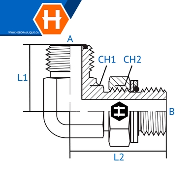 Adaptateur 90° M.ORFS x M.BSPP ajustable
