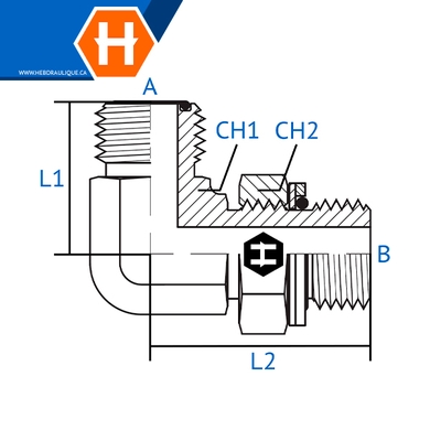 Adaptateur 90° M.ORFS x M.Métrique ajustable