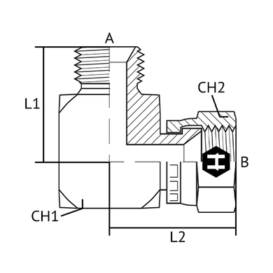 Adaptateur 90° M.BSPP x F.JIC tournant