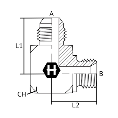 Adaptateur 90° M.JIC x M.BSPP