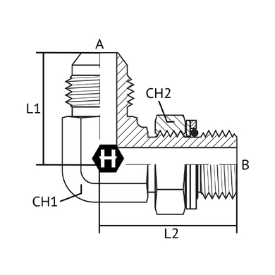 Adaptateur 90° M.JIC x M.Métrique ajustable