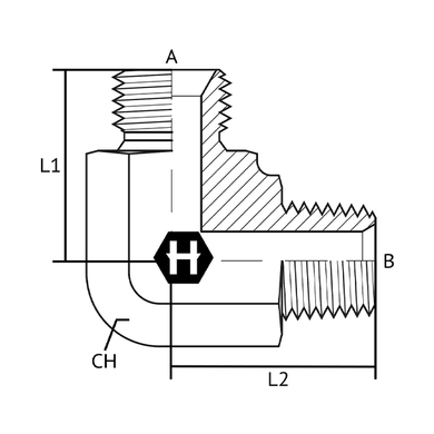 Adaptateur 90° M.BSPP x M.NPT