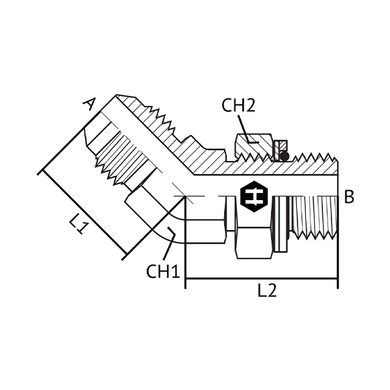 Adaptateur 45° M.JIC x M.Métrique ajustable