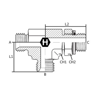 Adaptateur en T M.BSPP x M.BSPP en ligne ajustable