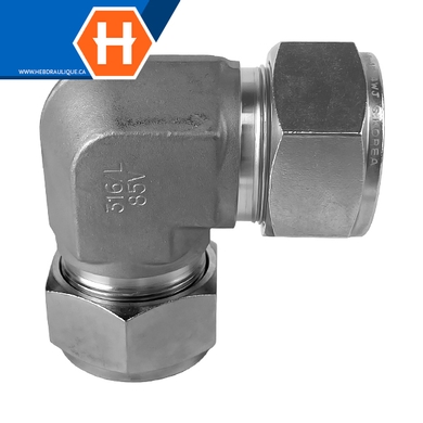 Union Hy-Lok coude 90° SS316 tube x tube