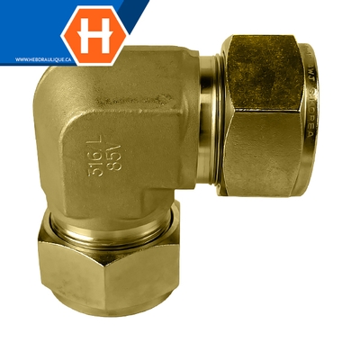 Union Hy-Lok coude 90° laiton tube x tube