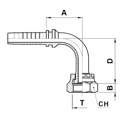 Raccord 2pcs 90° (long) fem. ORFS tournant