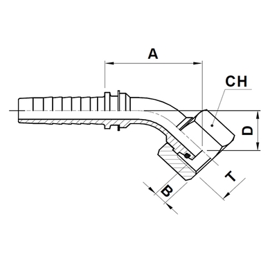 Raccord 2pcs 45° fem. métrique DIN L tournant