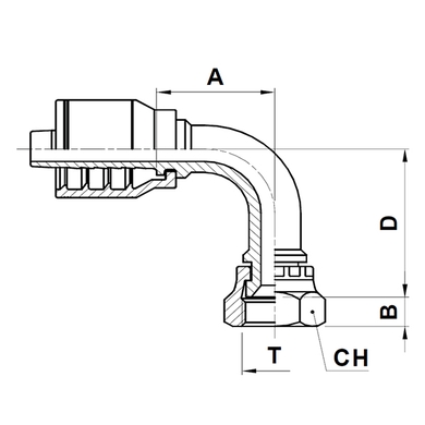 Raccord 1pc 90° (long) fem. JIC tournant