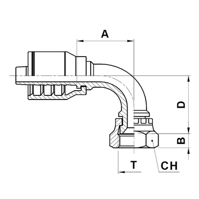Raccord 1pc 90° fem. SAE 45° « flare » tournant