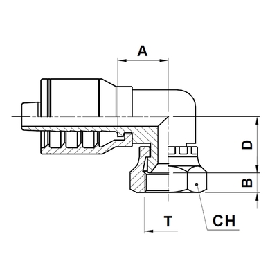 Raccord 1pc 90° (compact) fem. JIC tournant