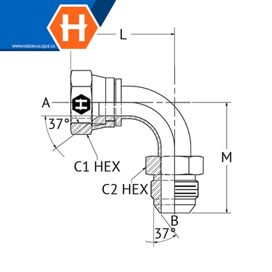 F.JIC swivel x M.JIC bent tube elbow 90° adapter