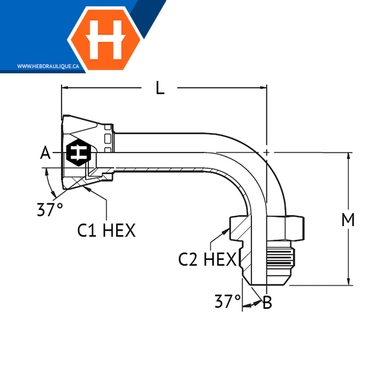 F.JIC swivel x M.JIC bent tube elbow 90° long adapt.