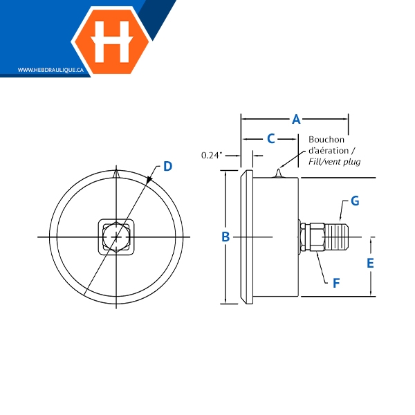 Manomètre pression glycérine 2-1/2 – 1/4 M.NPT CBM - Manomètres